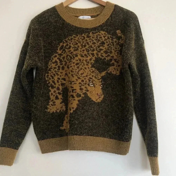Urban Outfitter Leopard Crewneck Pullover ANIMAL Sweater Sz S Brown - Picture 3 of 6